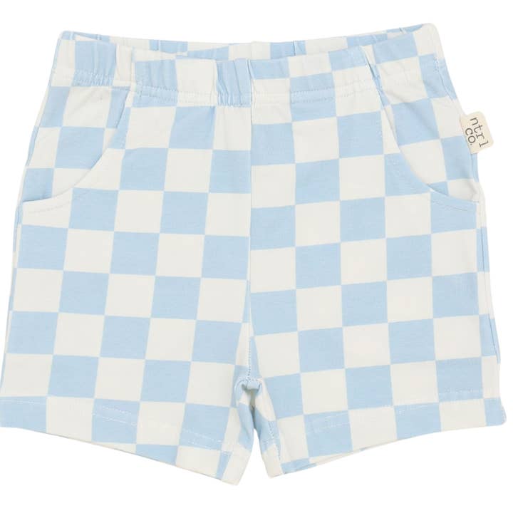 Sea & Chill Shorts | Coastal Check | Blue for wholesale by ntrl co.