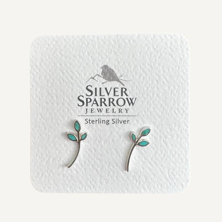 Silver Sparrow Jewelry - Wholesale Stud/Post Earrings - Sterling leaf with turquoise inlay stud earrings