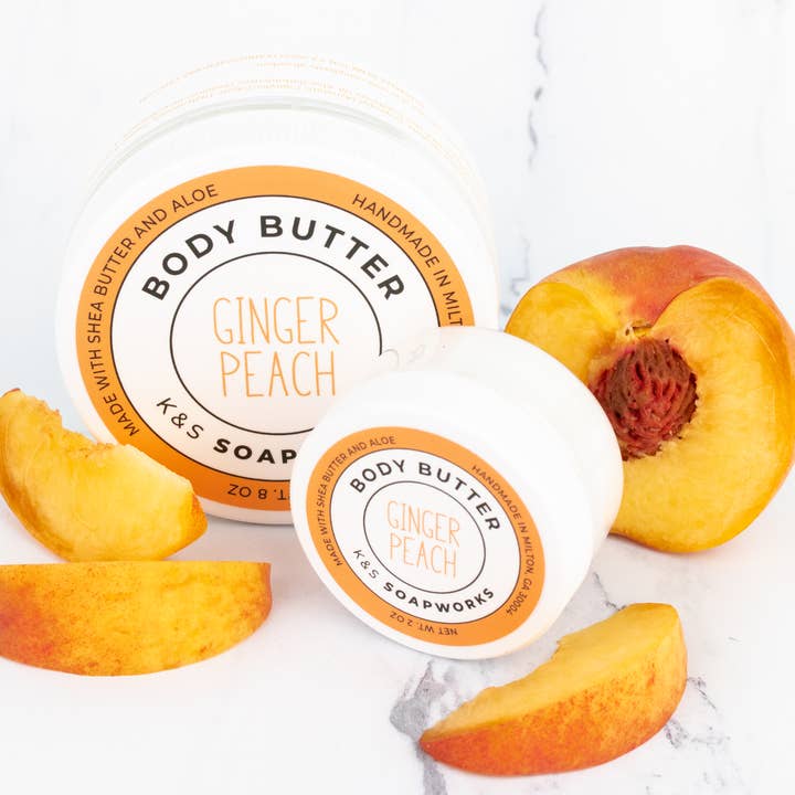 8oz Ginger Peach Body Butter for wholesale by K&S Soapworks
