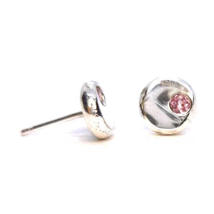Pendientes de plata con forma de guijarro con piedra natal de octubre, turmalina rosa para venta al por mayor de Mijoux Creations