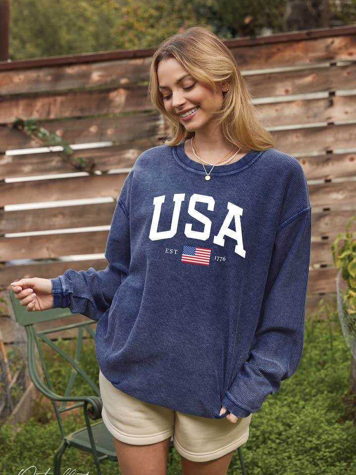 OAT COLLECTIVE - Wholesale Graphic Sweatshirt - Women's - USA EST.1776 Thermal Vintage Pullover10