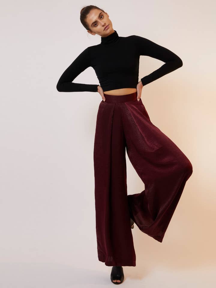 Hiro Wide Leg Trousers - Plum for wholesale by AQ/AQ