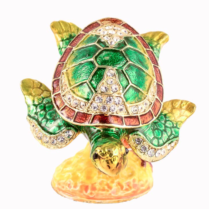 Boîte à bijoux Sea Turtle. Fabriqué à la main avec des cristaux Swarovski pour la vente par Ciel Collectables