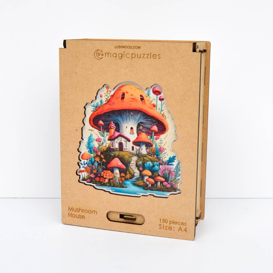 Lubiwood – Engroshandel Puslespil - Voksen – Mushroom House puslespil i træ A4 i premium æske8