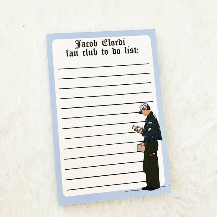 4x6 Notepad, Jacob Elordi Fan club To Do List for wholesale by Sonny Rising