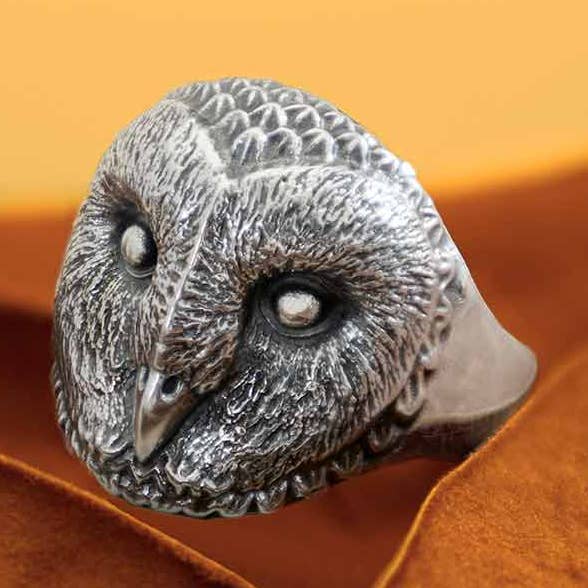 Nina Designs - Wholesale Cocktail/Statement Ring - Sterling Silver or Bronze Barn Owl Ring0