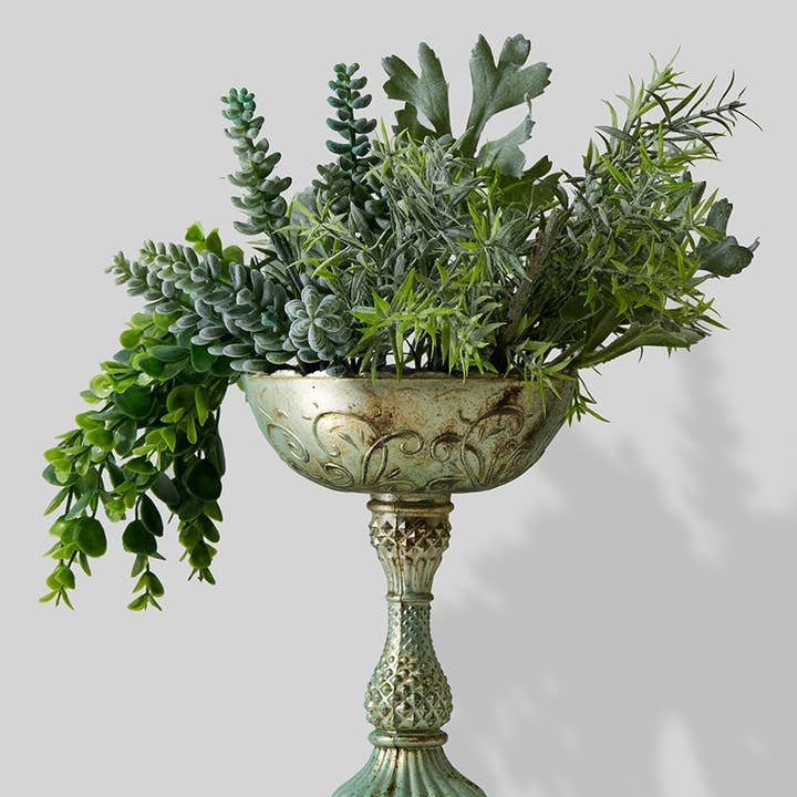 Jamali Garden - Vente Assiettes/plats/bols de décoration - Bol à piédestal en verre peu profond Verdigris1