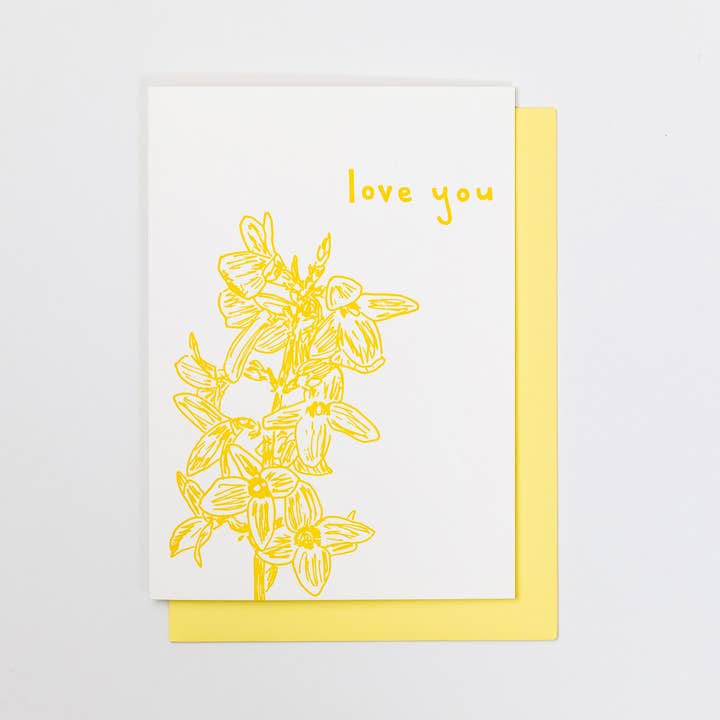 Love Letterpress Greeting Card: Forsythia "Love You" for wholesale by Macon York Press