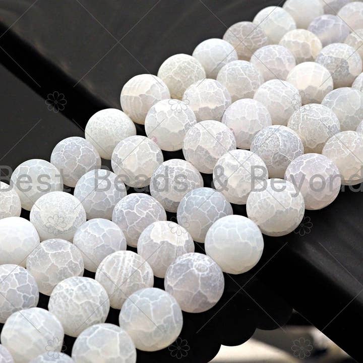 High Quality Natural White Frosted Matte Fire Agate, White Round 6mm/8mm/10mm/12mm Fire Agate, Cracked Agate, 15.5" Full Strand, sku#UA144 for wholesale by BestBeads&Beyond