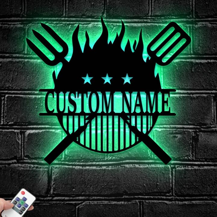 Glow Neon – wholesale Skylt – Anpassat namn BBQ Restaurang Metallskylt, skyltdekor