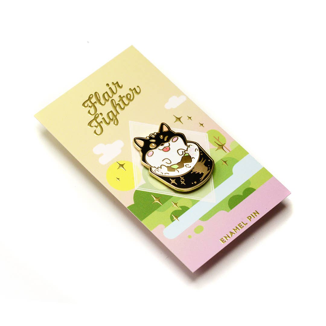 Flair Fighter - Venta al por mayor Botón/prendedor - Pin esmaltado Shiba Inu (negro y tostado) Maki Sushi Roll, mamá de perro2