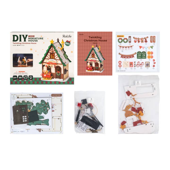 Hands Craft - Wholesale DIY Craft Kit - DIY Miniature House Kit: Twinkling Christmas House