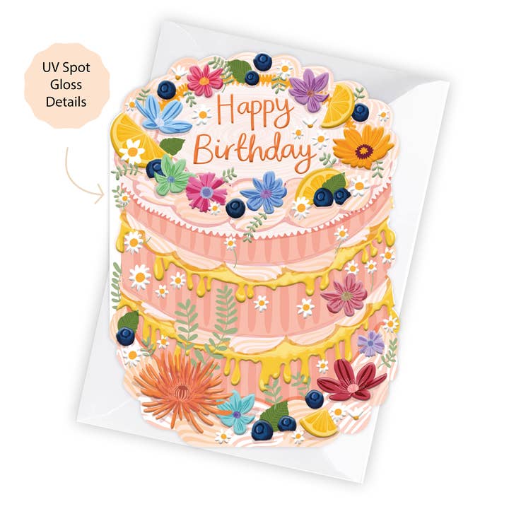 Two For Joy Illustration - Wholesale Birthday Card - Happy Birthday - Birthday Cake Shaped Greeting Card