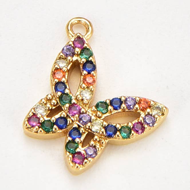 Gold Filled Colorful CZ Mariposa Butterfly Charm, CP1844 for wholesale by Beads Creation
