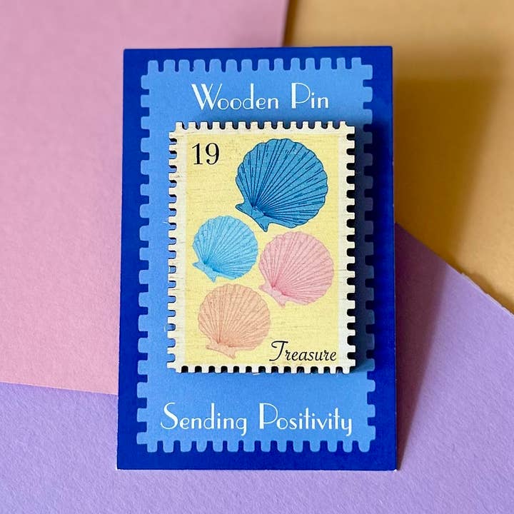 Treasure Wooden Stamp Pin for wholesale by Bird Stamp Designs