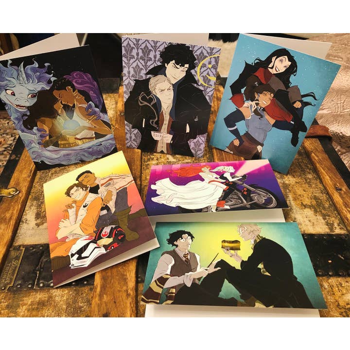 Cofanetto di biglietti di auguri per fan art LGBTQ Pride per la vendita all'ingrosso da parte di Dread Illustrations