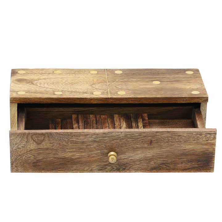 Sagebrook Home - Wholesale Board Game - Mango Wood Pull-Out Drawer Domino Game Set - Brown, 9 in.5