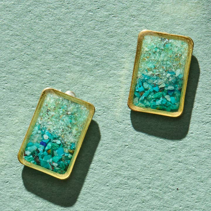 Cameoko - Wholesale Stud/Post Earrings - Ombré Rectangle Inlay Earrings0