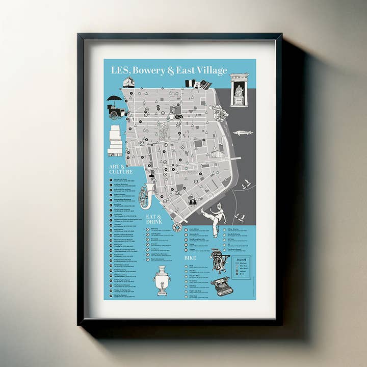 LES & Bowery Map -- NYC Bike Art Print for wholesale by Bicycle Utopia