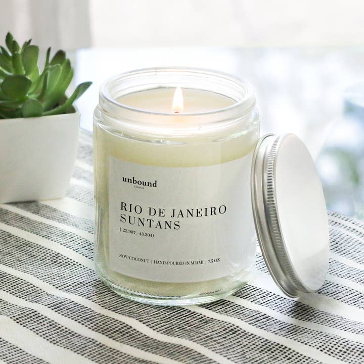 Rio De Janeiro Suntans - Coco Soy Destination Candle - 7.5oz for wholesale by Unbound Candles