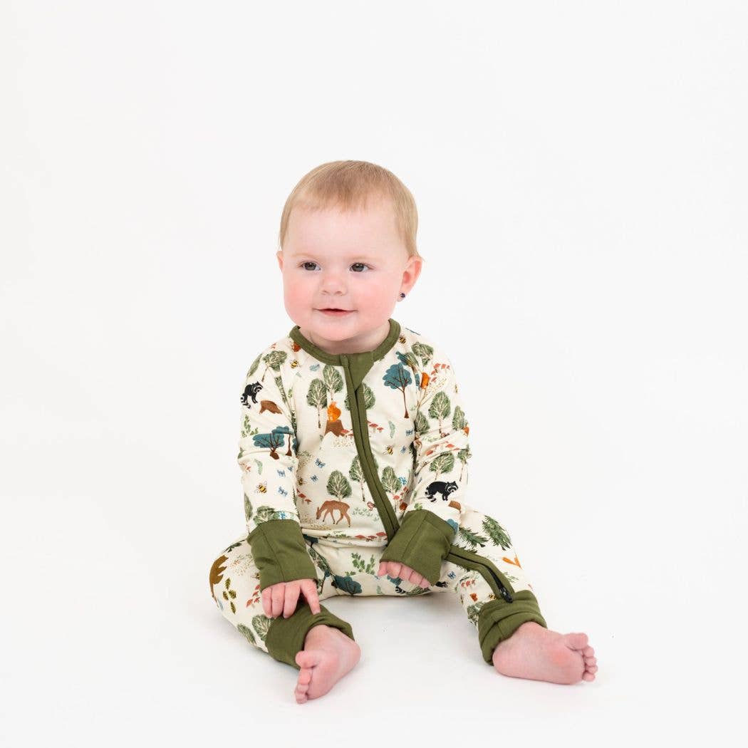 Green Multi In the Woods Bamboo Convertible Baby Pajamas for wholesale on Faire1