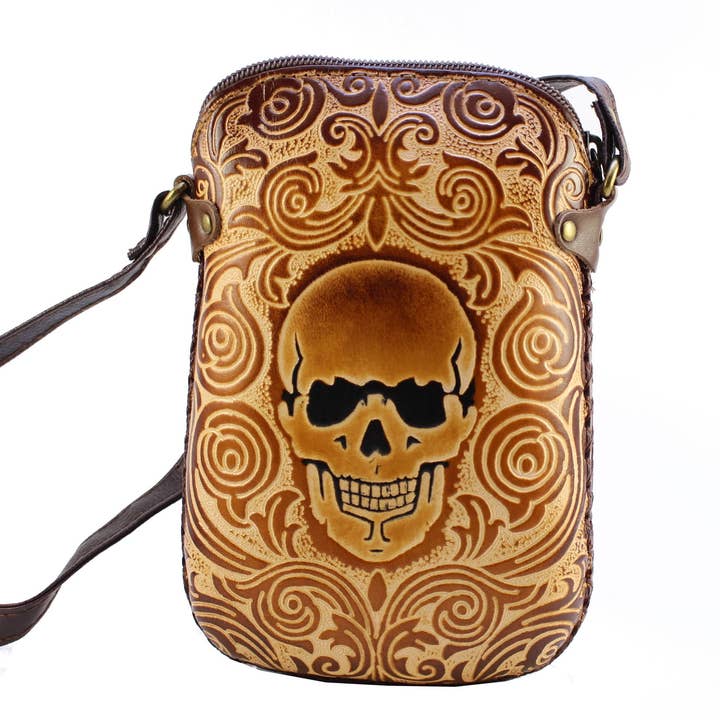 Ay32 Schädel Tasche Geldbörse Handtasche Umhängetasche Handytasche für den Großhandel von Sunflower Handmade leather inc