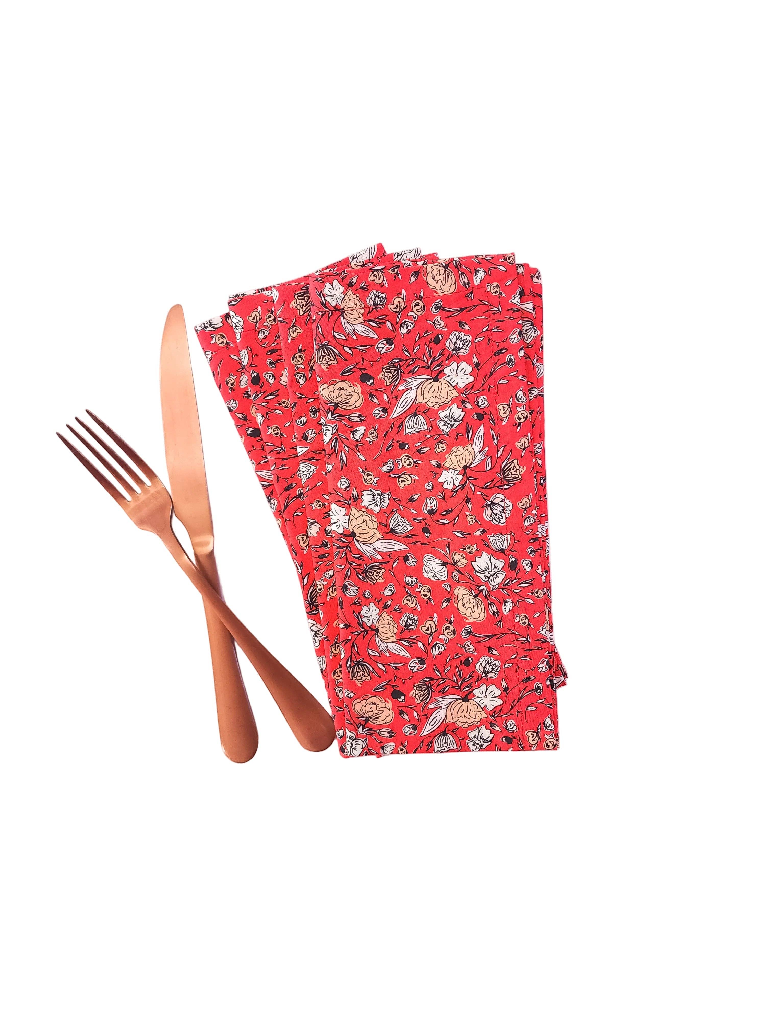 90 West Linen Co. - Wholesale Dinner & Cloth Napkin - Vibrant Red Floral Cloth Napkins, Set of 46
