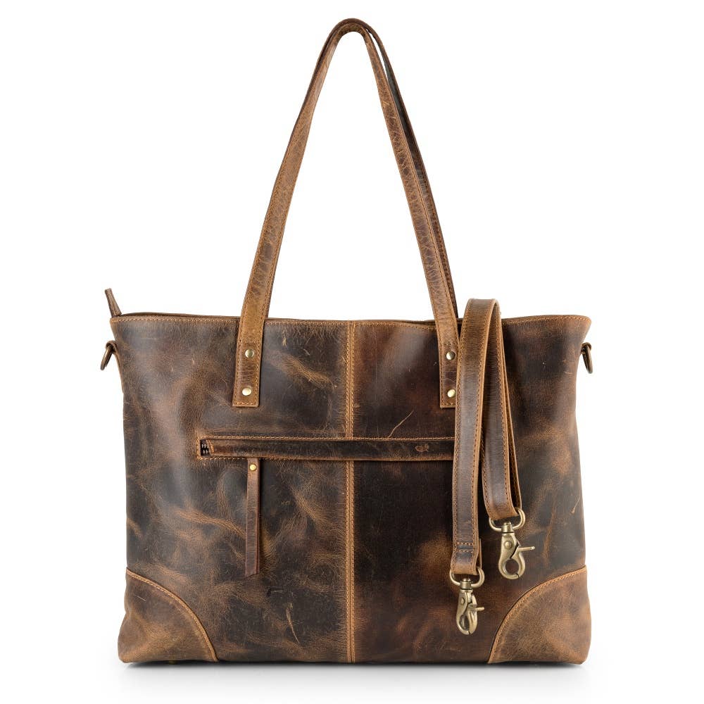 Sixtease Bags USA - Vente Tote bag – femme - Sac fourre-tout fonctionnel pour femme en cuir véritable - Marron rustique3