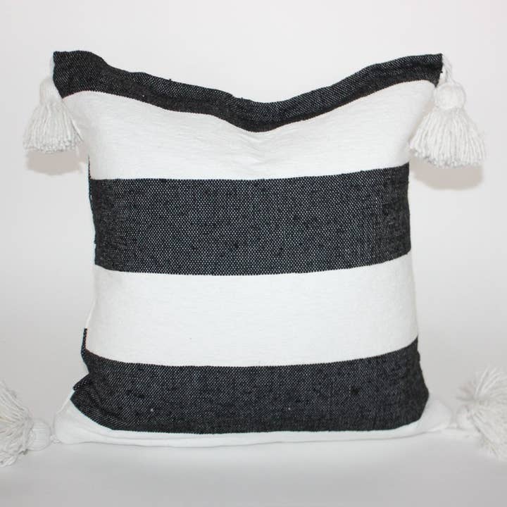 The Landyn Black and White Stripe Tassel Pillow Cover 20x2 for wholesale by Design District Co