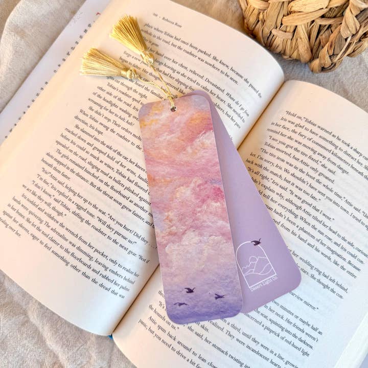 Birds in Cotton Candy Skies Landscape Bookmark with Tassel for wholesale by Desert Light Co.