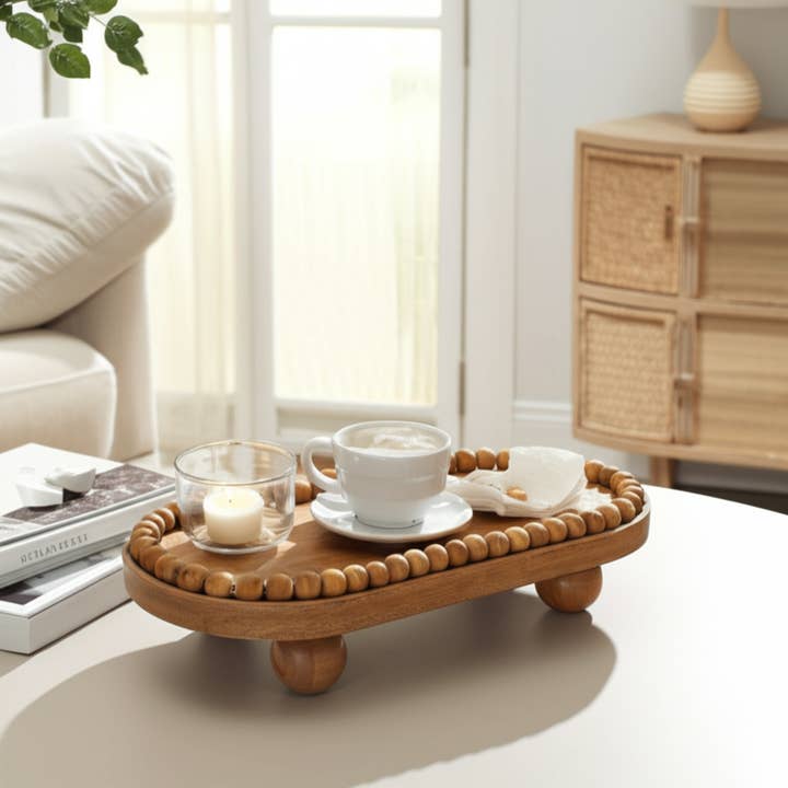 Sagebrook Home - Wholesale Decorative Tray - Wood Beaded Oval Tray With Ball Feet - Brown, 16 in.1