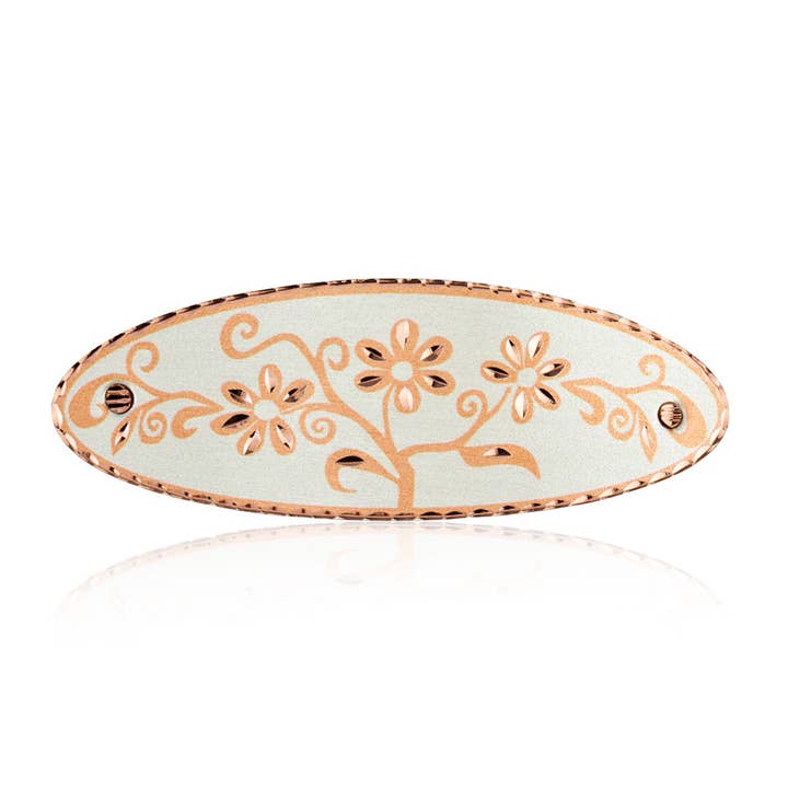 HR 08sp Silver Plated Oval Copper Flower Hair Clip for wholesale by COPPER ARTS INC.