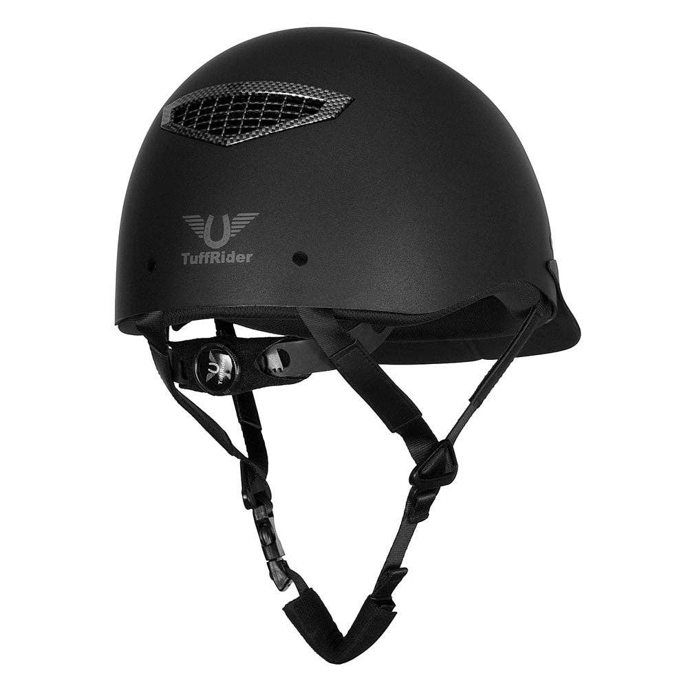 Black TuffRider Starter Helmet with Carbon Fiber Print Grill for wholesale on Faire5