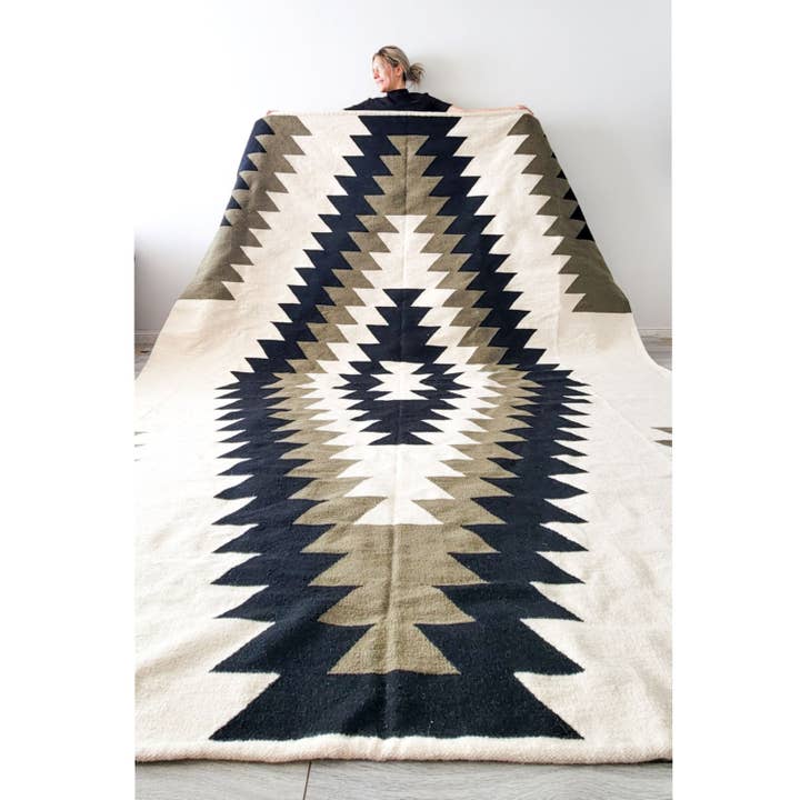 Olive Green and Cream Kilim Area Rug - Ciara for wholesale by Mumo Toronto Inc