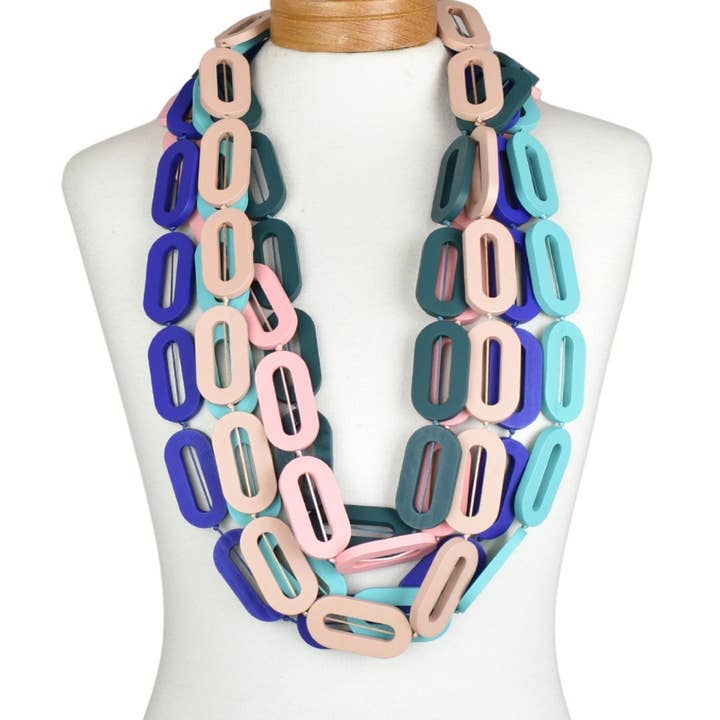 Taylor Hill Scarves & Co - Wholesale Beaded/pearl necklace - THSJ1276: Teal Green: Chunky Wooden Necklace5