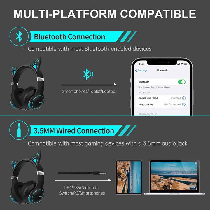 Sixale - Wholesale Headphones - Edifier G5BT CAT Wireless Bluetooth Wired Cat Ear Gaming Headset with Mic