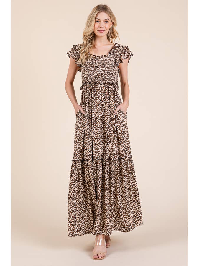 Leopard Print Ruffle Sleeve Tiered Maxi Dress for wholesale on Faire3