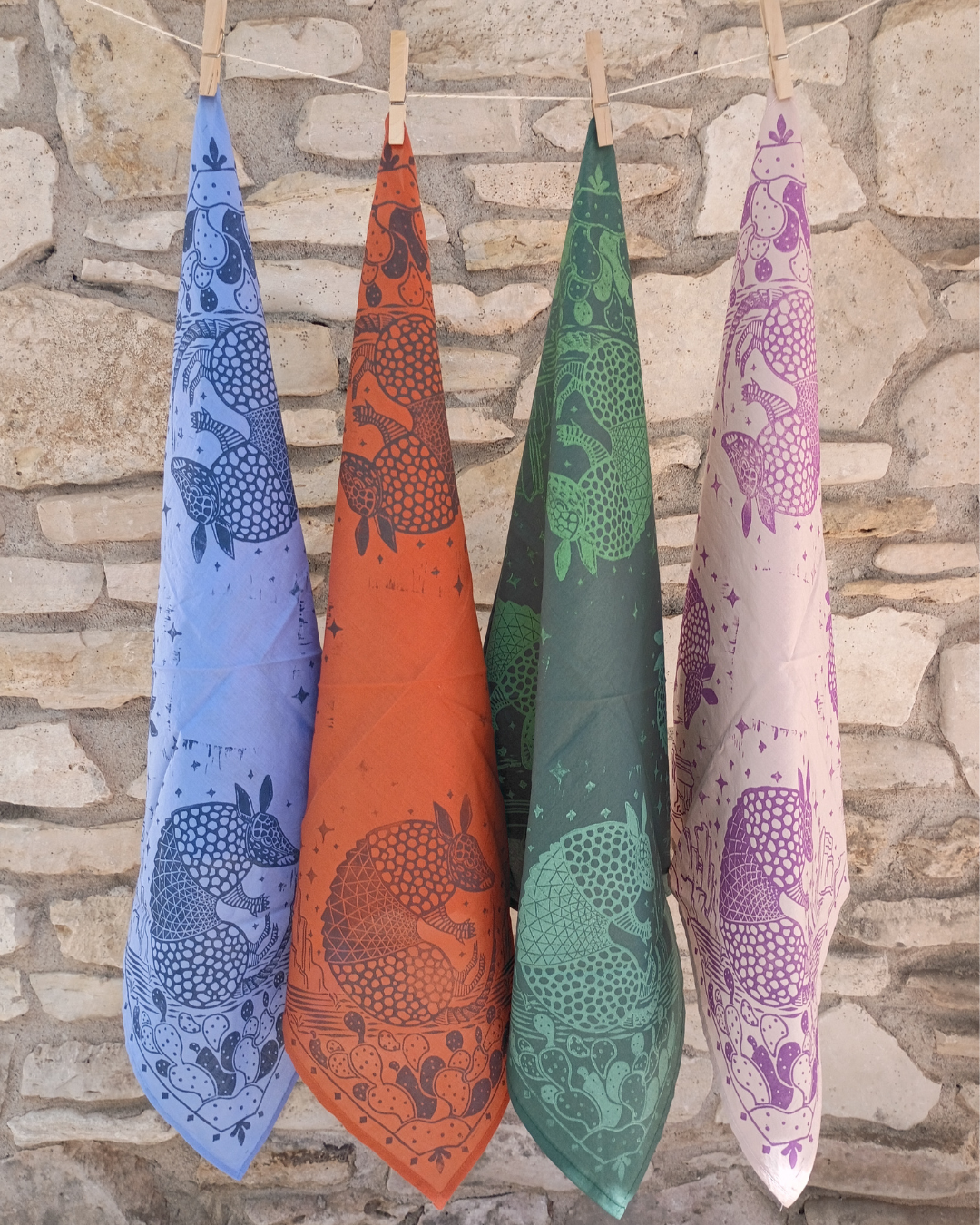 Blind Bird Ink - Wholesale Bandana - Unisex - Armadillo Linocut Bandana0