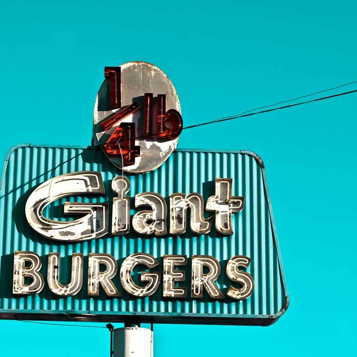 Giant Burger In Blue 11" x 14" Matted Print for wholesale by ArtHouse And Co.