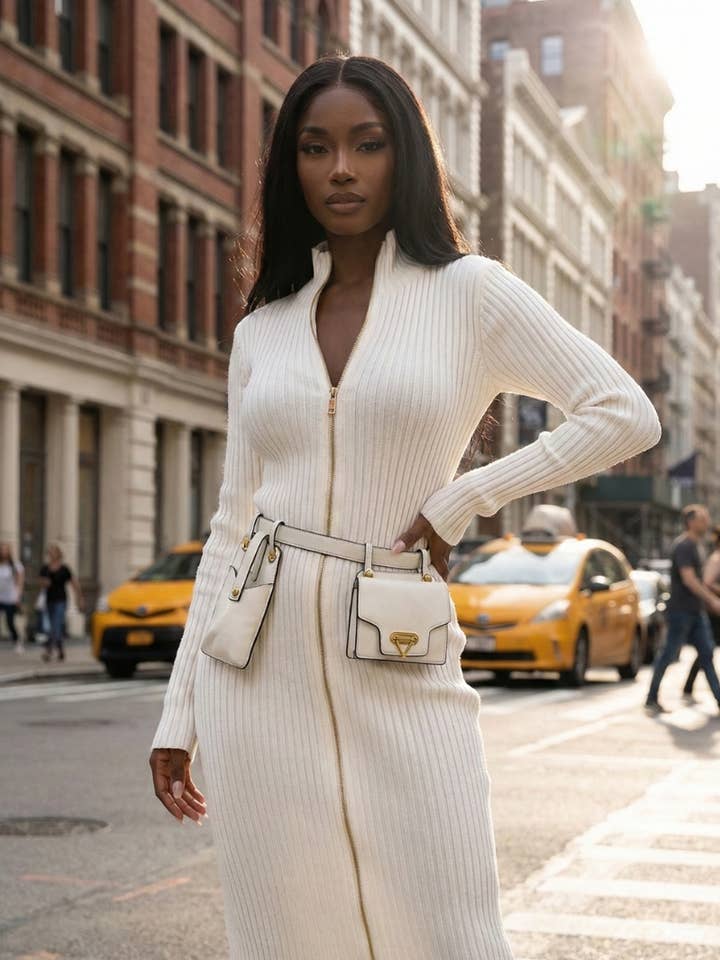 Ribstrikket Utility Midikjole for engroshandel hos Athina Collection