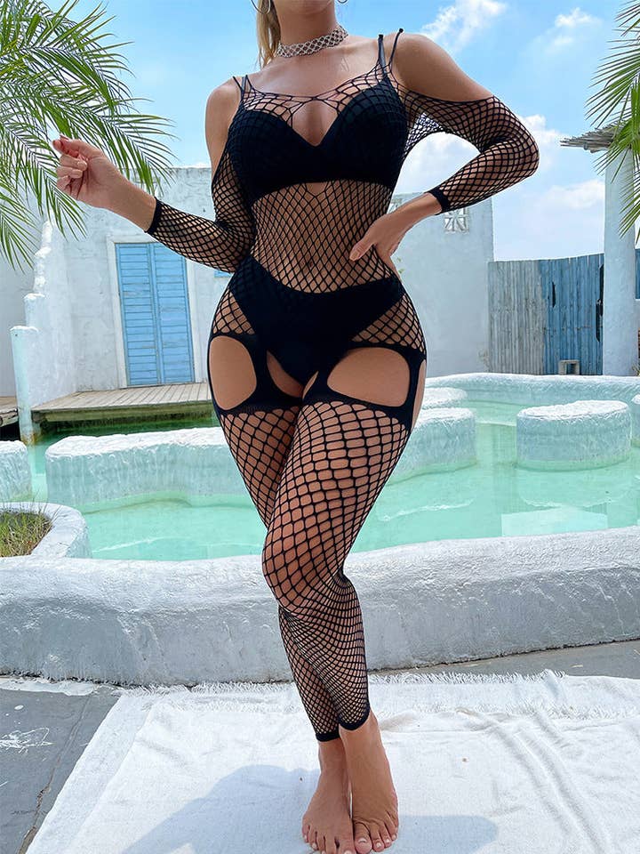 Off Sleeves Crisscross Sexy Mesh Bodystocking W586 for wholesale by Sweetkama