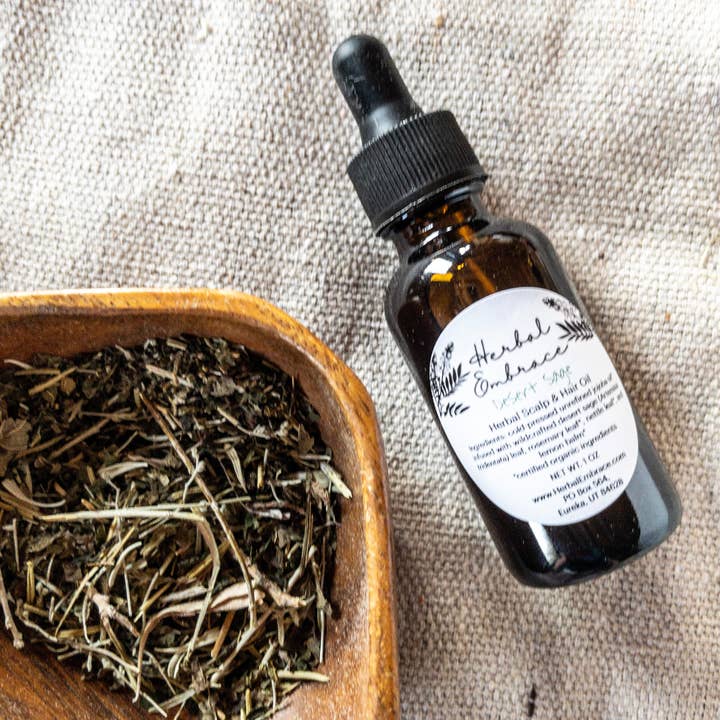 Desert Sage urteinfunderet olie til hovedbund, hår og skæg for engroshandel hos Herbal Embrace