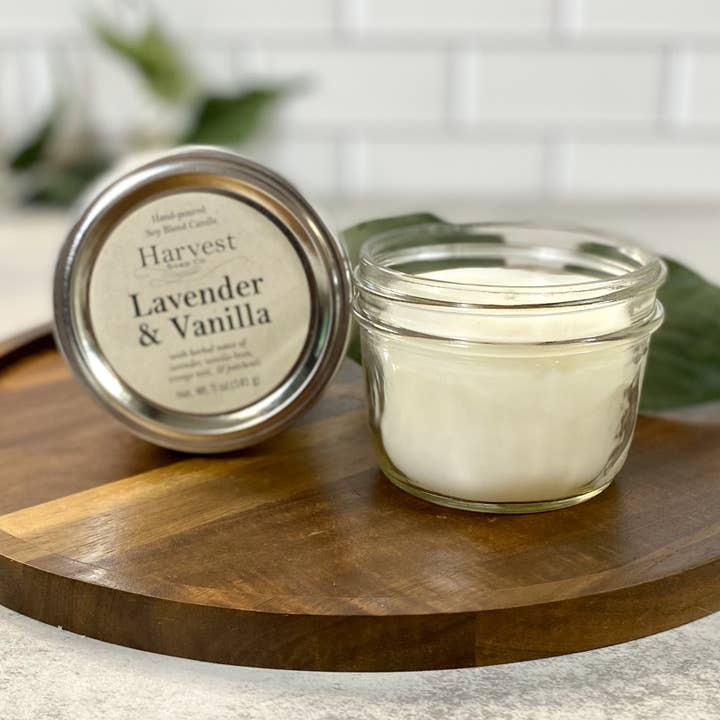 Lavender & Vanilla Hand Poured 5oz Candle for wholesale by Harvest Soap Company