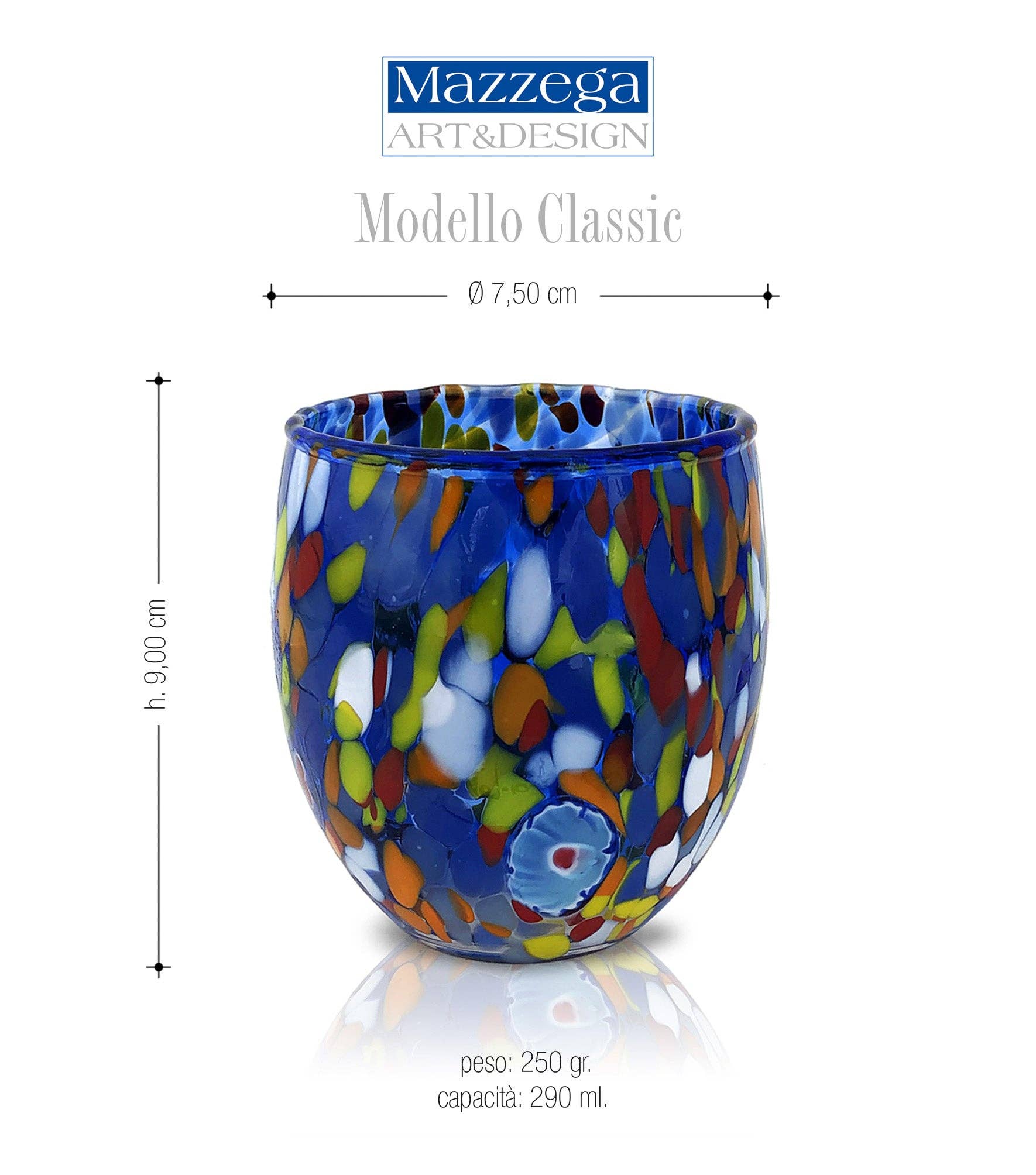 Mazzega Art & Design - Vente Verre/tasse - 6 verres en verre « Les couleurs de Murano ». ACQUA-CLASSIQUE2