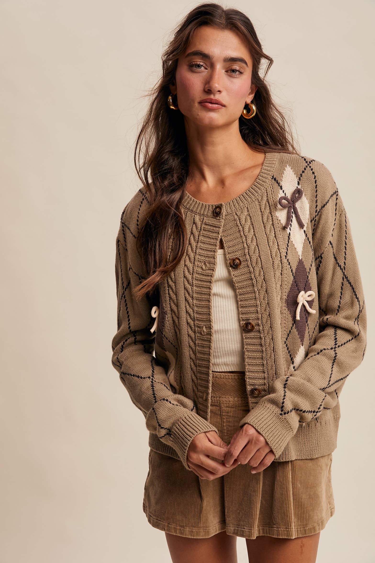 Listicle - Venta al por mayor Cárdigan - Mujer - Cárdigan de Punto con Detalle de Lazo Argyle LSW097310