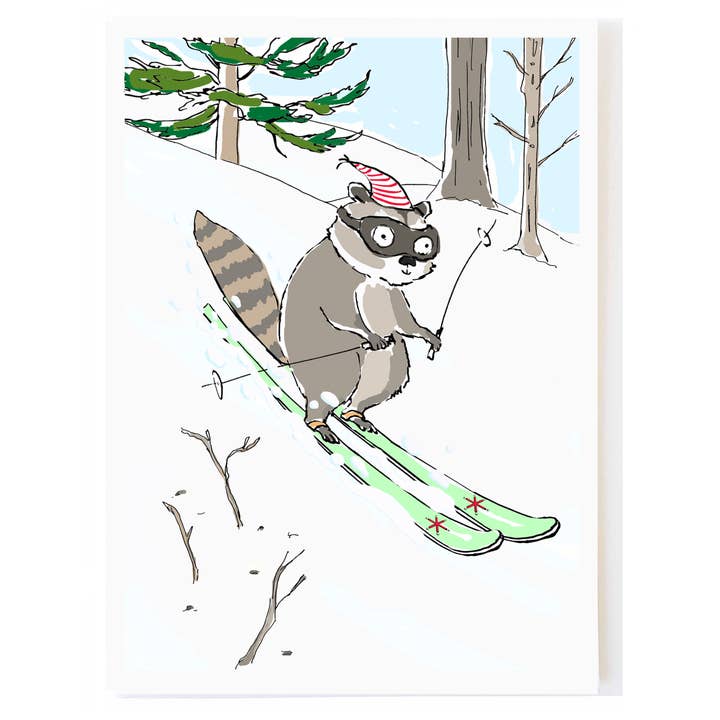 Raccoon Skiing for wholesale by mollyOcards
