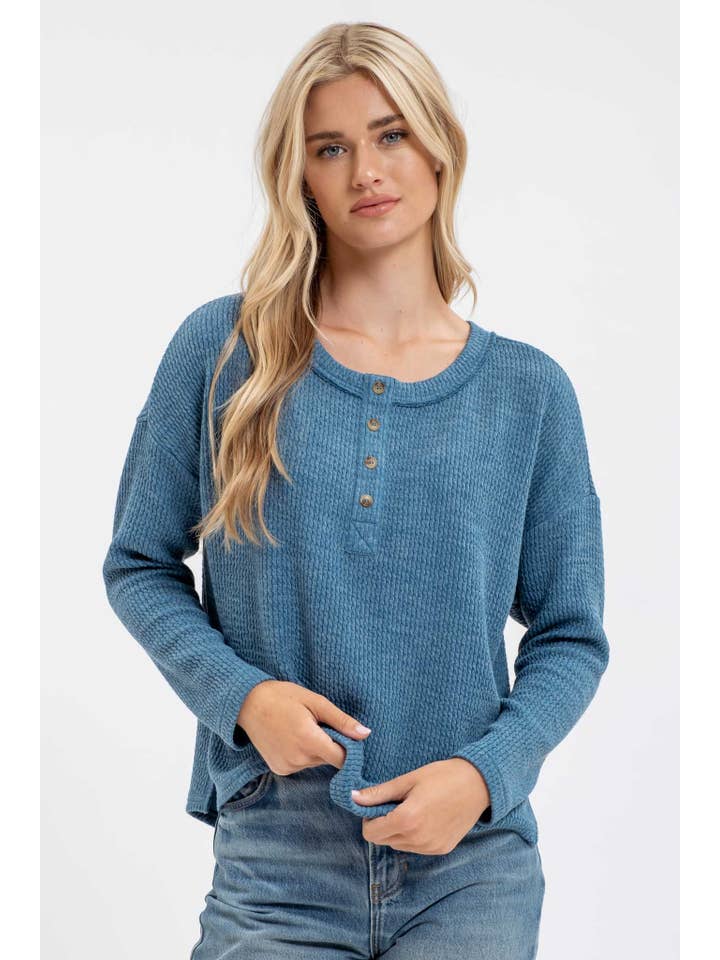 Blu Pepper - Wholesale Knit Top - Women's - WAFFLE KNIT HENLEY LONG SLEEVE KNIT TOP19