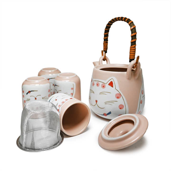 Fuji Merchandise Corporation - Wholesale Tea Set - TEA SET – PINK LUCKY CAT FACES1