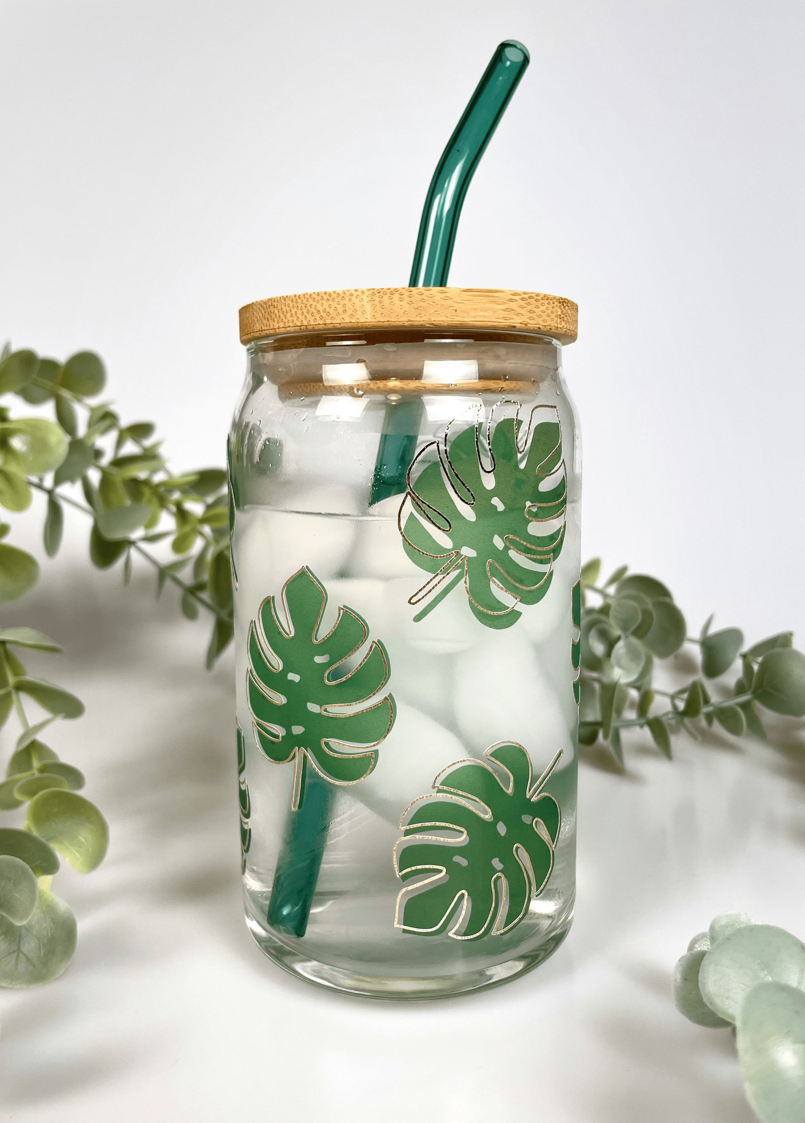 SparklesnMoreCo - Wholesale Drinking Glass/Cup - Monstera Leaf Can Glass Cup, color changing cup2