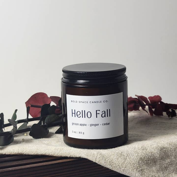 Bold Space Candle Co. - Wholesale Jar/Filled Candle - Hello Fall- 3 oz. Amber Soy Candle | Apple, Cedar & Ginger2